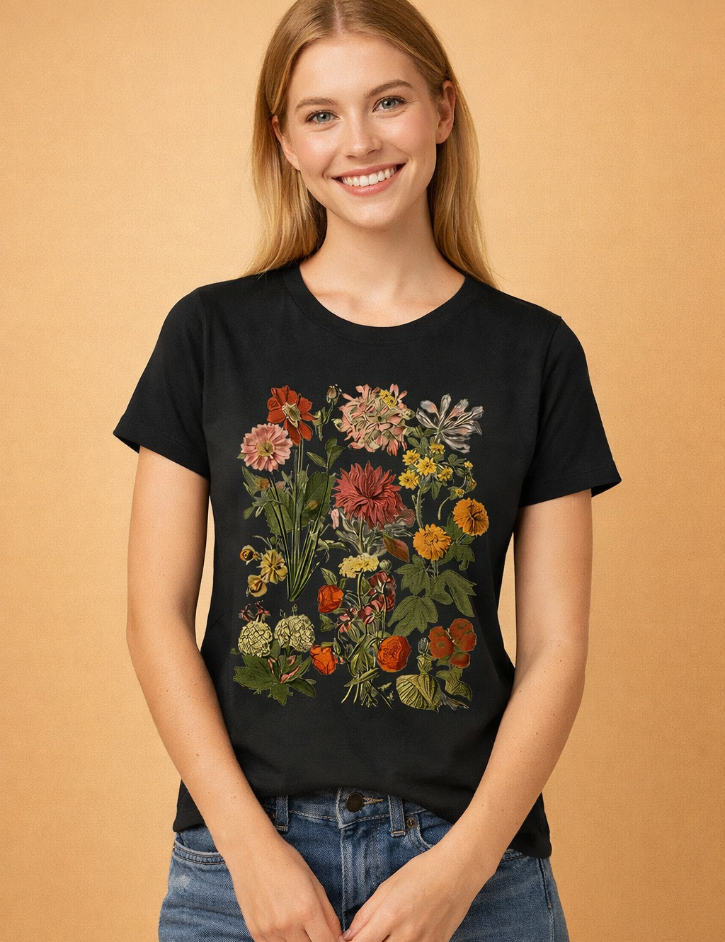 Retro Floral T-Shirt for Women – Printed Casual Tee – Luella
