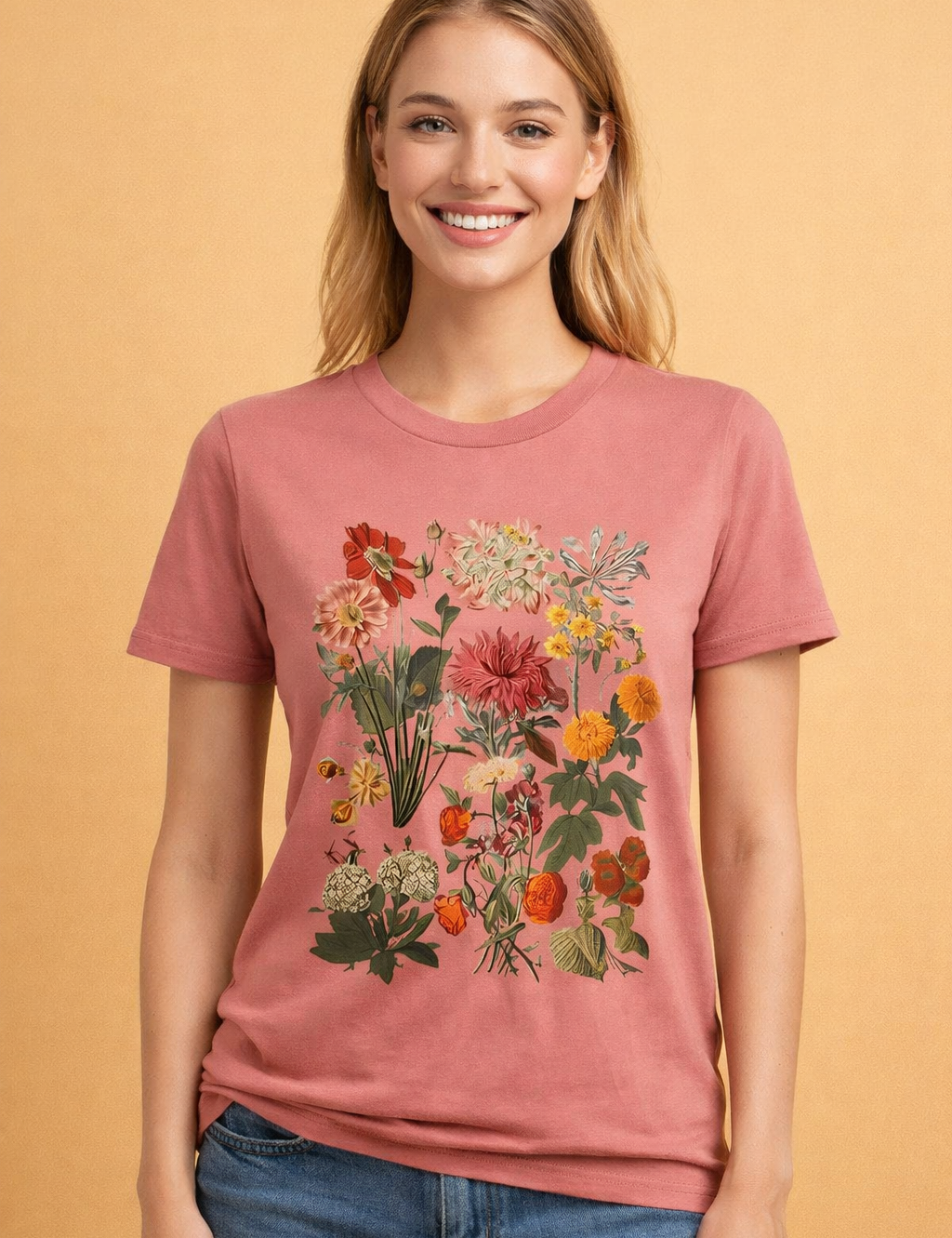 Retro Floral T-Shirt for Women – Printed Casual Tee – Luella