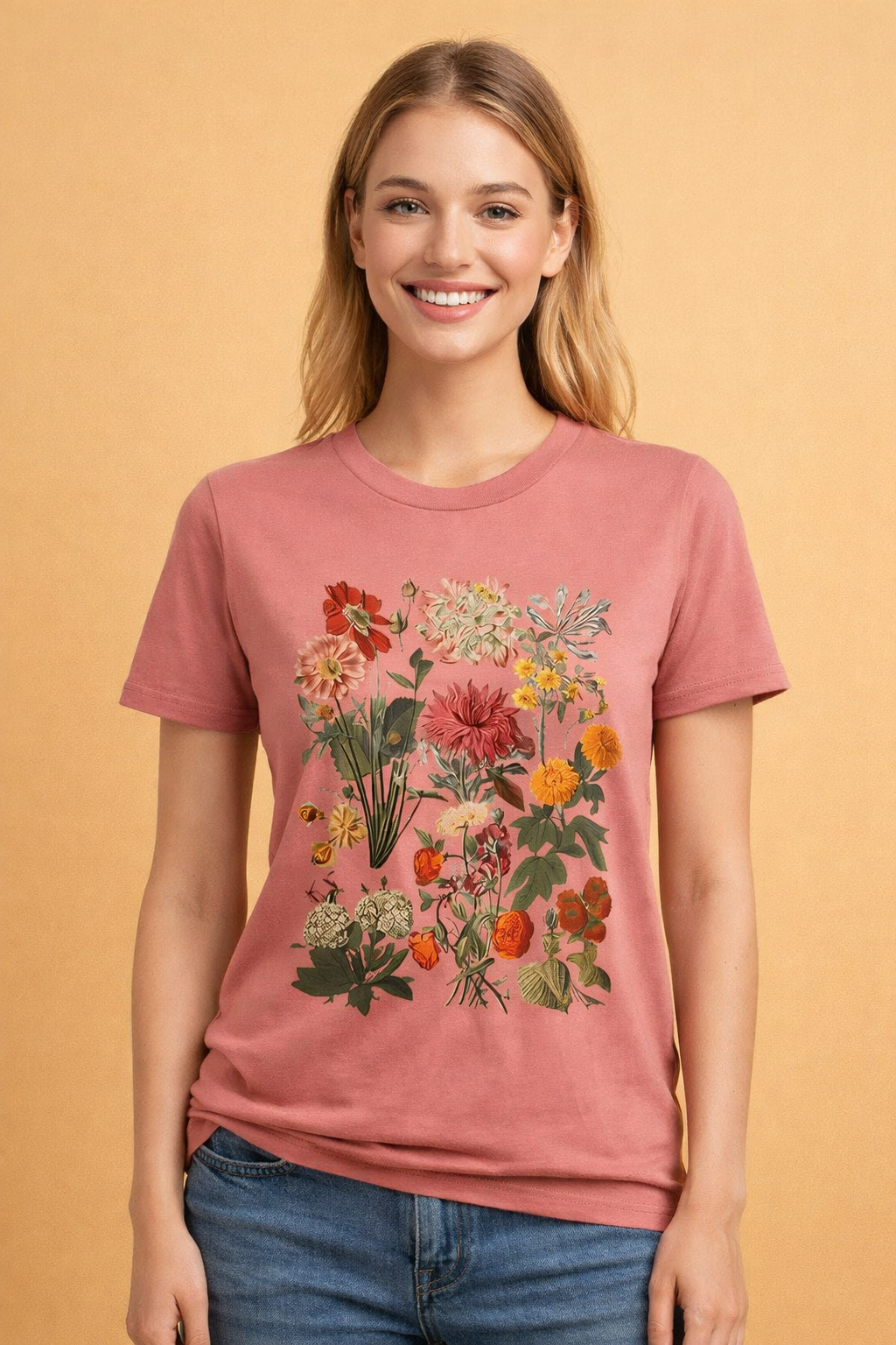 Retro Floral T-Shirt for Women – Printed Casual Tee – Luella