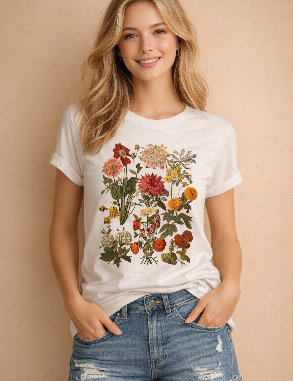 Retro Floral T-Shirt for Women – Printed Casual Tee – Luella