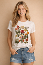 Retro Floral T-Shirt for Women – Printed Casual Tee – Luella