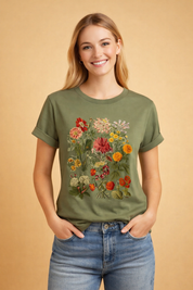 Retro Floral T-Shirt for Women – Printed Casual Tee – Luella
