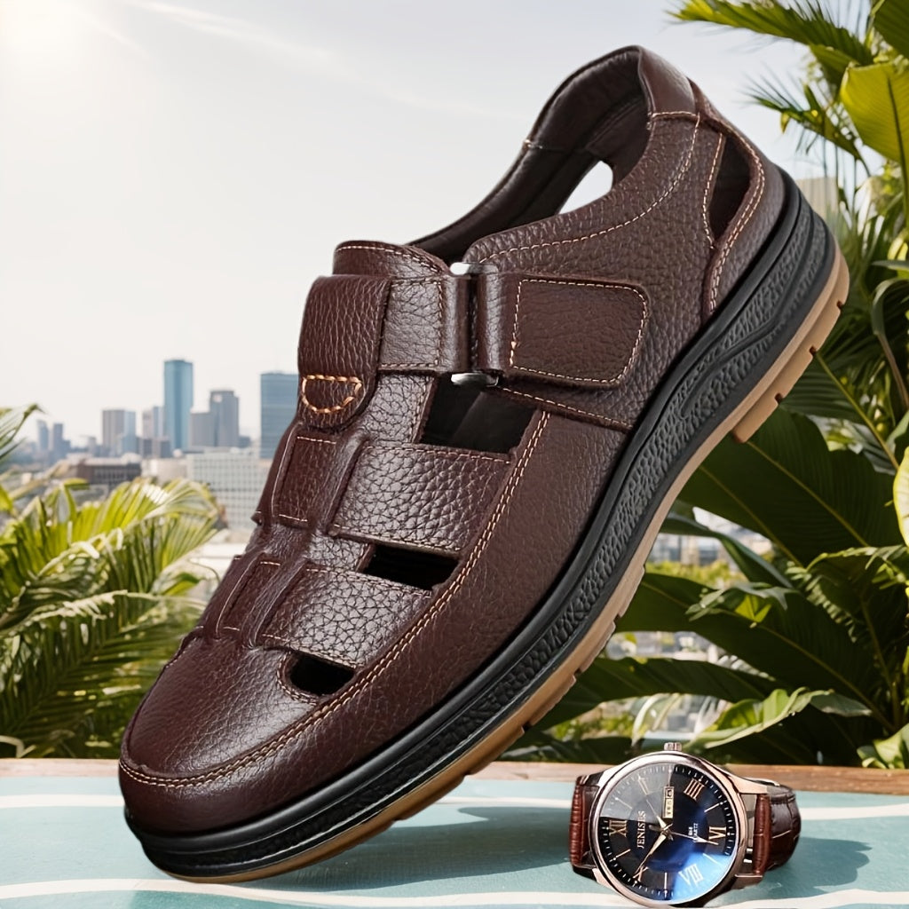 Men's Orthopedic Leather Sandals – Closed-Toe Arch Support Summer Sandals 7