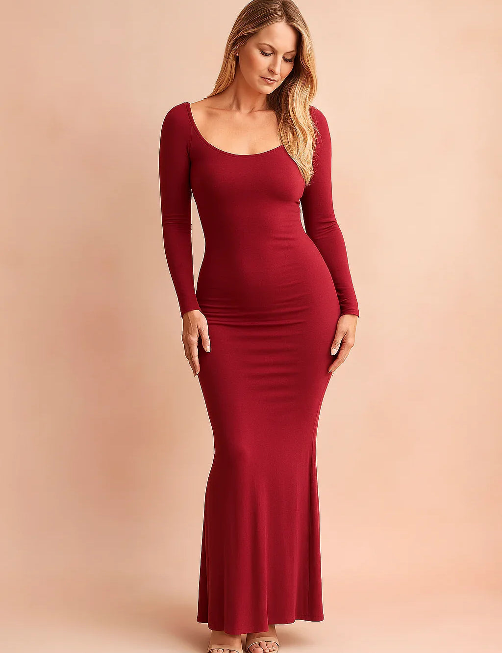 Slim Maxi Dress for Women – Fitted Minimalist Occasion Dress – Santorini