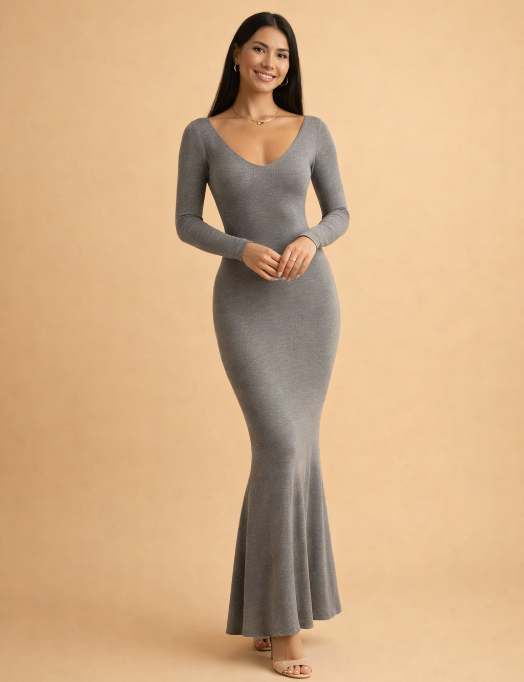 Slim Maxi Dress for Women – Fitted Minimalist Occasion Dress – Santorini