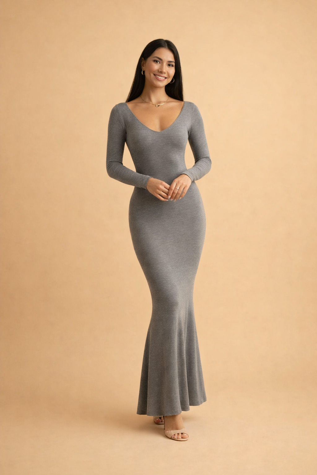 Slim Maxi Dress for Women – Fitted Minimalist Occasion Dress – Santorini