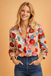 Red Floral Blouse for Women – Stylish Boho-Chic Spring Top – Vienna