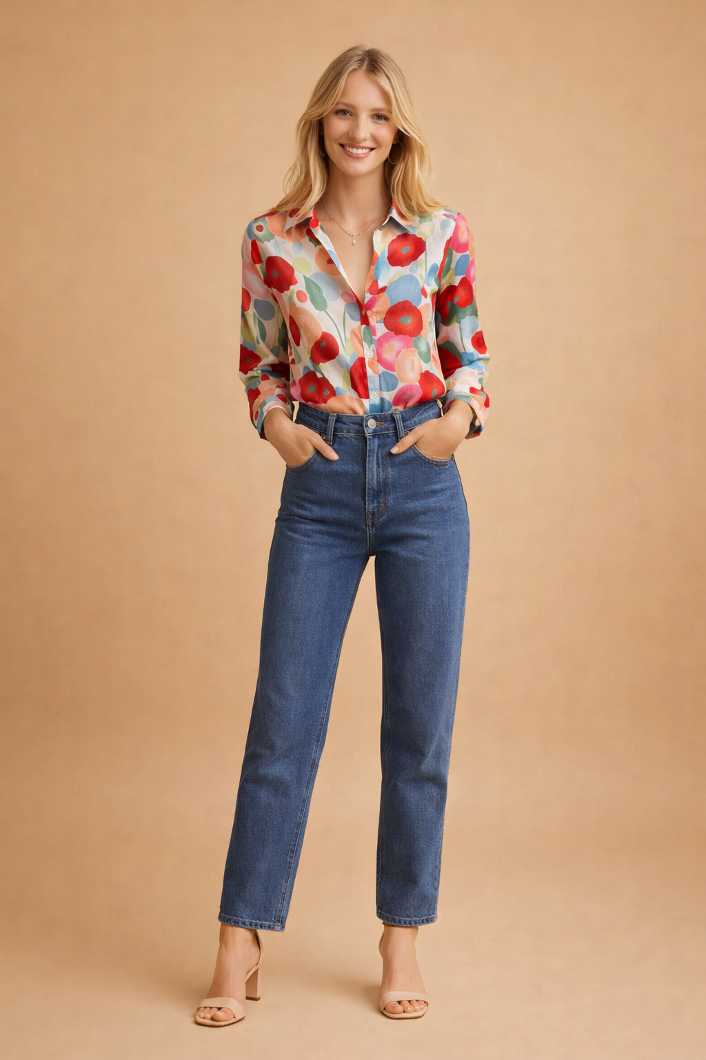 Red Floral Blouse for Women – Stylish Boho-Chic Spring Top – Vienna