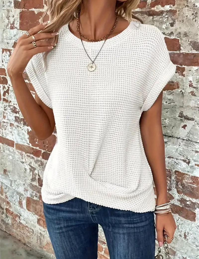 Waffle-Knit Top for Women – Relaxed-Fit Casual Twist-Front Top 1