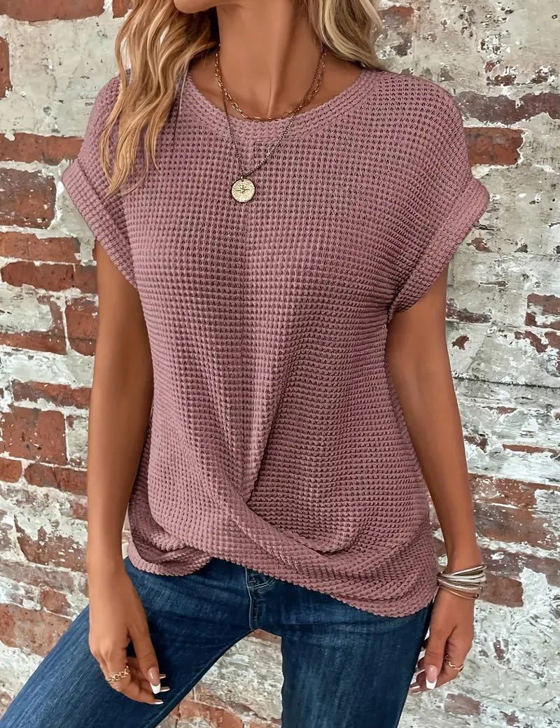 Waffle-Knit Top for Women – Relaxed-Fit Casual Twist-Front Top 2