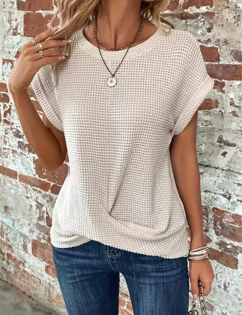 Waffle-Knit Top for Women – Relaxed-Fit Casual Twist-Front Top 4