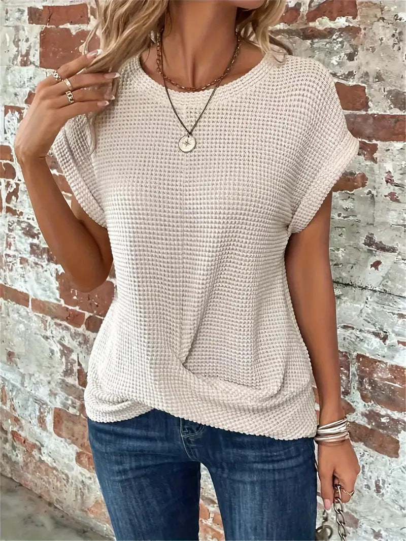 Waffle-Knit Top for Women – Relaxed-Fit Casual Twist-Front Top 4