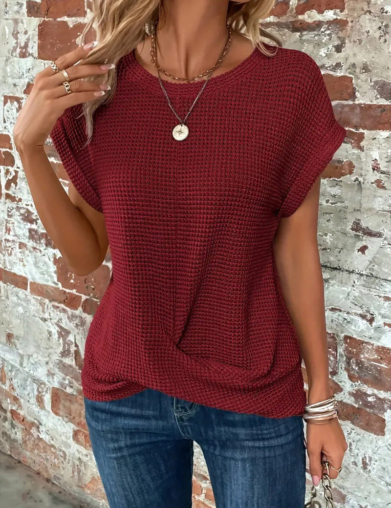 Waffle-Knit Top for Women – Relaxed-Fit Casual Twist-Front Top 5