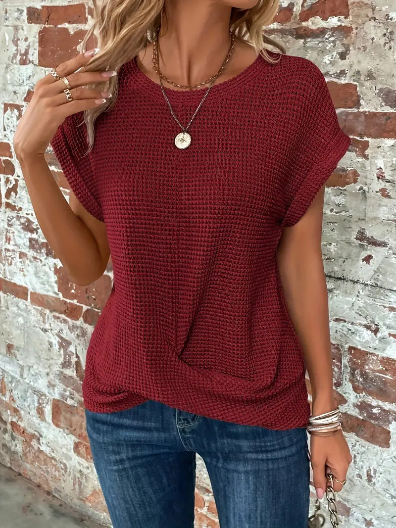 Waffle-Knit Top for Women – Relaxed-Fit Casual Twist-Front Top 5