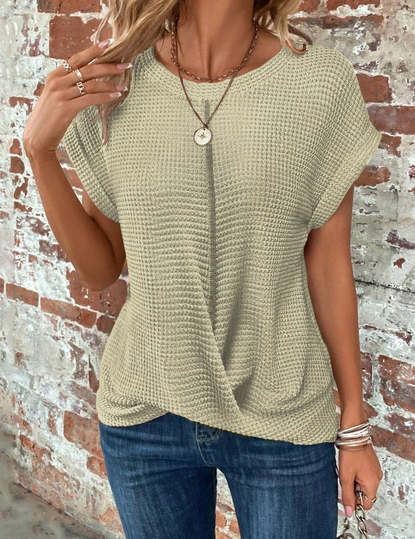 Waffle-Knit Top for Women – Relaxed-Fit Casual Twist-Front Top 6