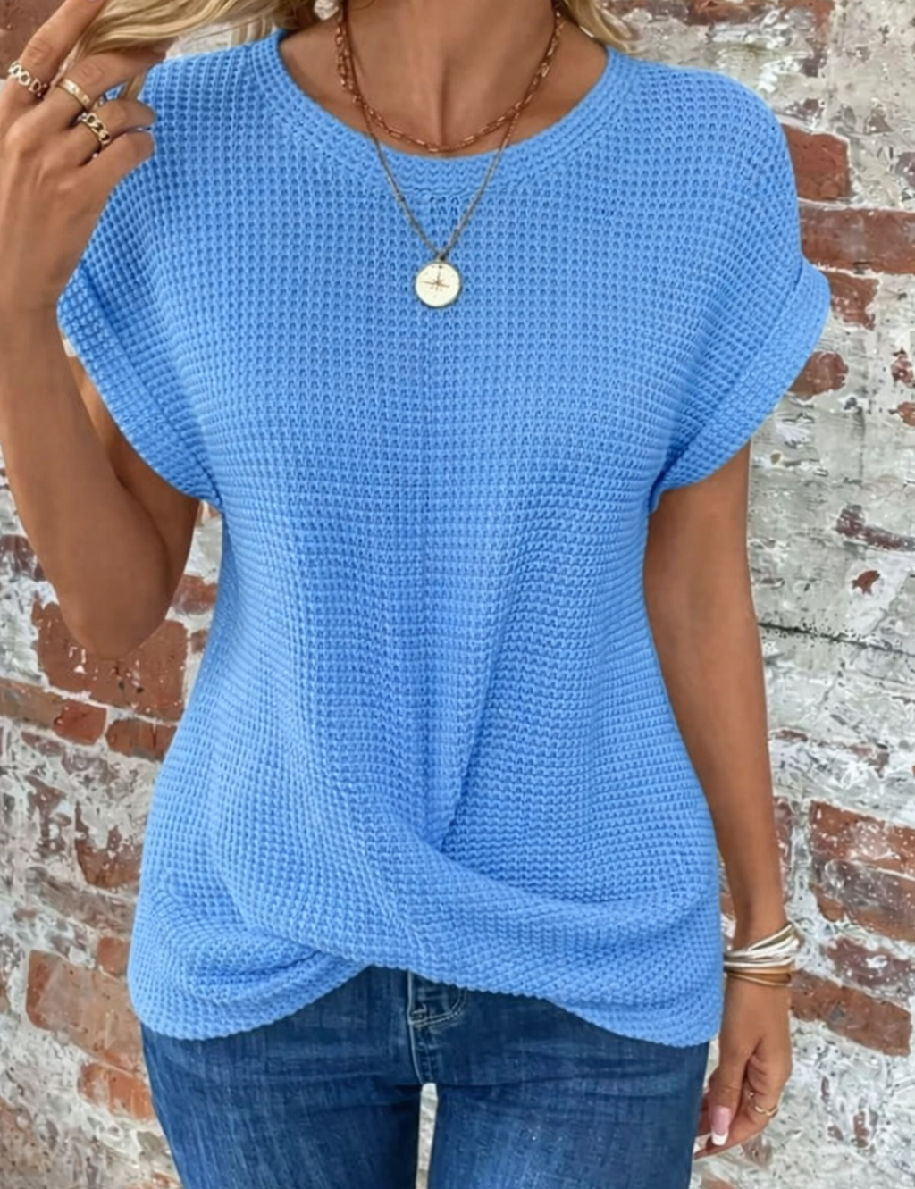 Waffle-Knit Top for Women – Relaxed-Fit Casual Twist-Front Top 9