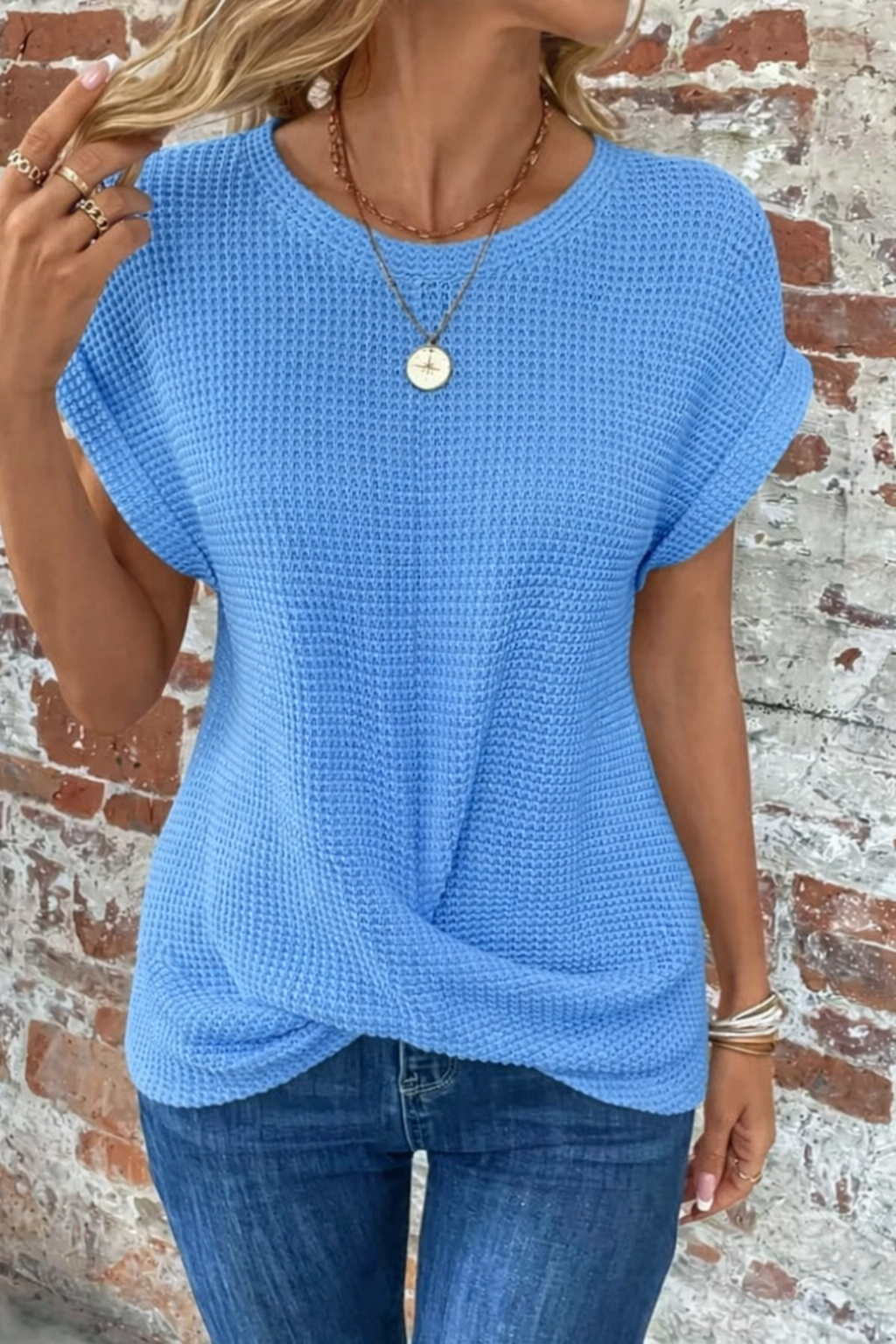Waffle-Knit Top for Women – Relaxed-Fit Casual Twist-Front Top 9