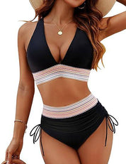 High-Waisted Bikini for Women – Colour-Block Slimming Swimwear with Adjustable Straps 0