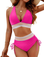 High-Waisted Bikini for Women – Colour-Block Slimming Swimwear with Adjustable Straps 10