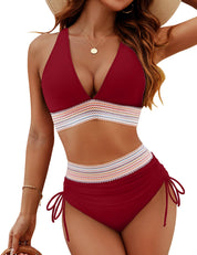 High-Waisted Bikini for Women – Colour-Block Slimming Swimwear with Adjustable Straps 9