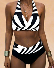 Geometric High-Waisted Bikini for Women – Two-Piece Halter Swimwear 1