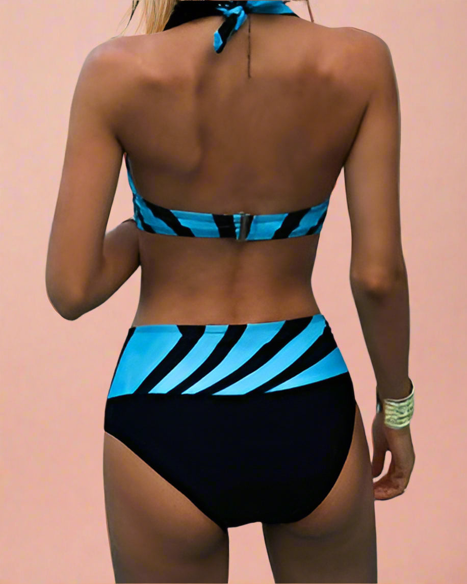 Geometric High-Waisted Bikini for Women – Two-Piece Halter Swimwear 3