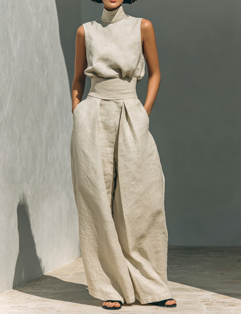 Two-Piece Set for Women – Sleeveless Top & Wide-Leg Trousers Summer Co-Ord 0