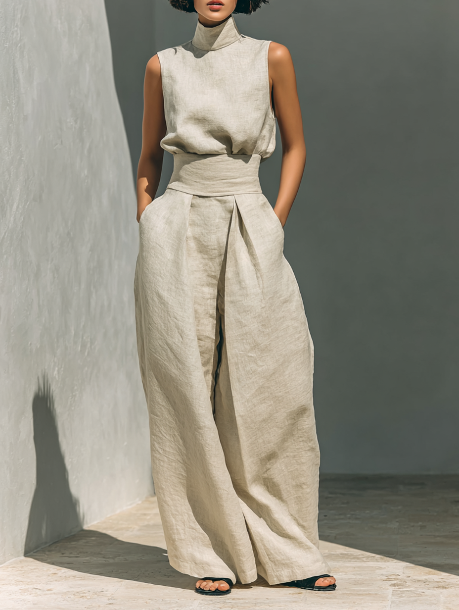 Two-Piece Set for Women – Sleeveless Top & Wide-Leg Trousers Summer Co-Ord 0