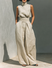 Two-Piece Set for Women – Sleeveless Top & Wide-Leg Trousers Summer Co-Ord 0