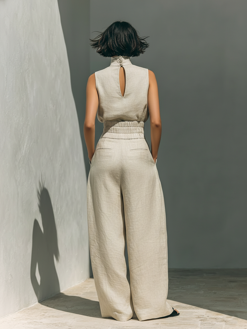 Two-Piece Set for Women – Sleeveless Top & Wide-Leg Trousers Summer Co-Ord 1