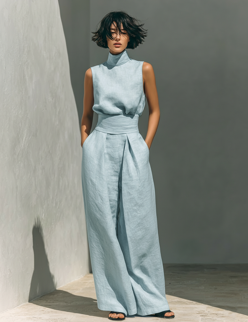 Two-Piece Set for Women – Sleeveless Top & Wide-Leg Trousers Summer Co-Ord 3