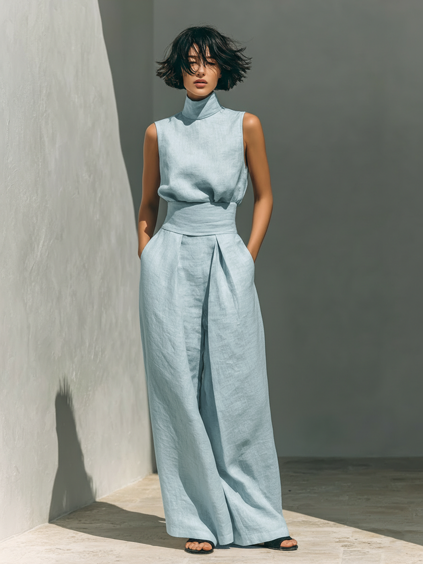 Two-Piece Set for Women – Sleeveless Top & Wide-Leg Trousers Summer Co-Ord 3