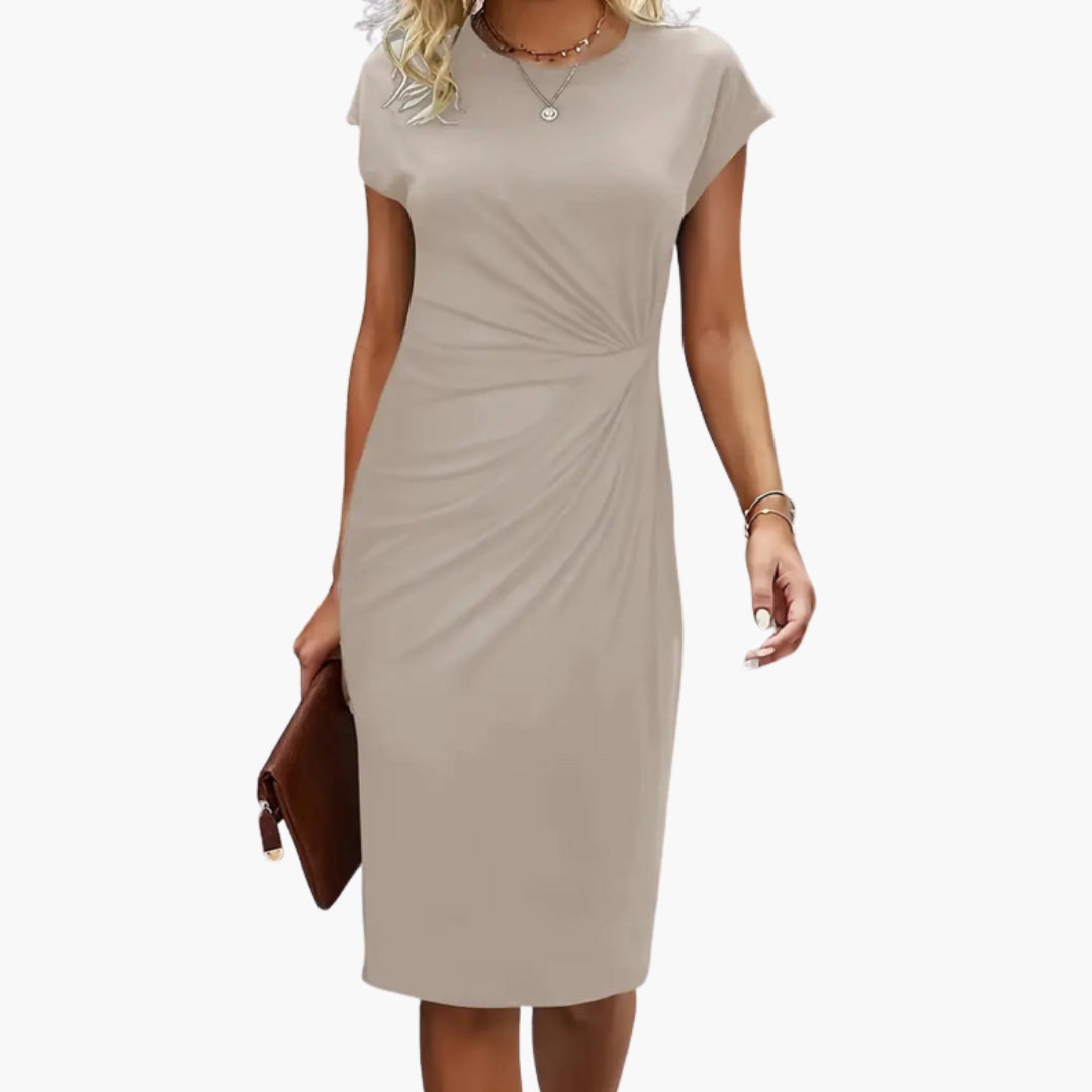 Black Midi Dress for Women – Elegant Wedding Guest Dress with Round Neck & Fitted Waist 4