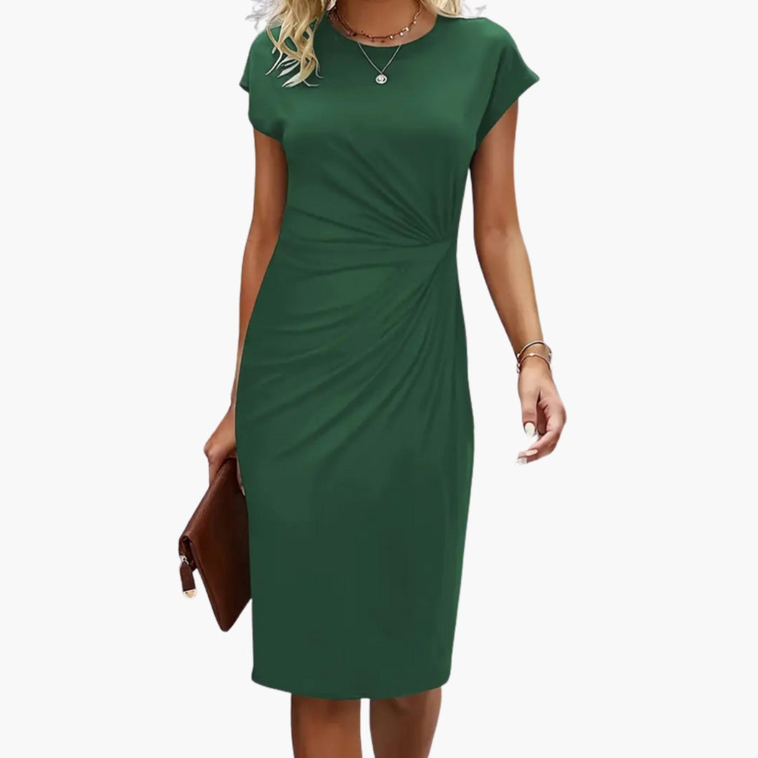 Black Midi Dress for Women – Elegant Wedding Guest Dress with Round Neck & Fitted Waist 5