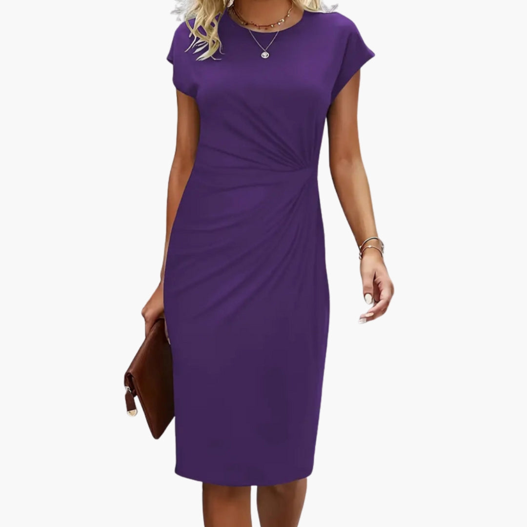 Black Midi Dress for Women – Elegant Wedding Guest Dress with Round Neck & Fitted Waist 7