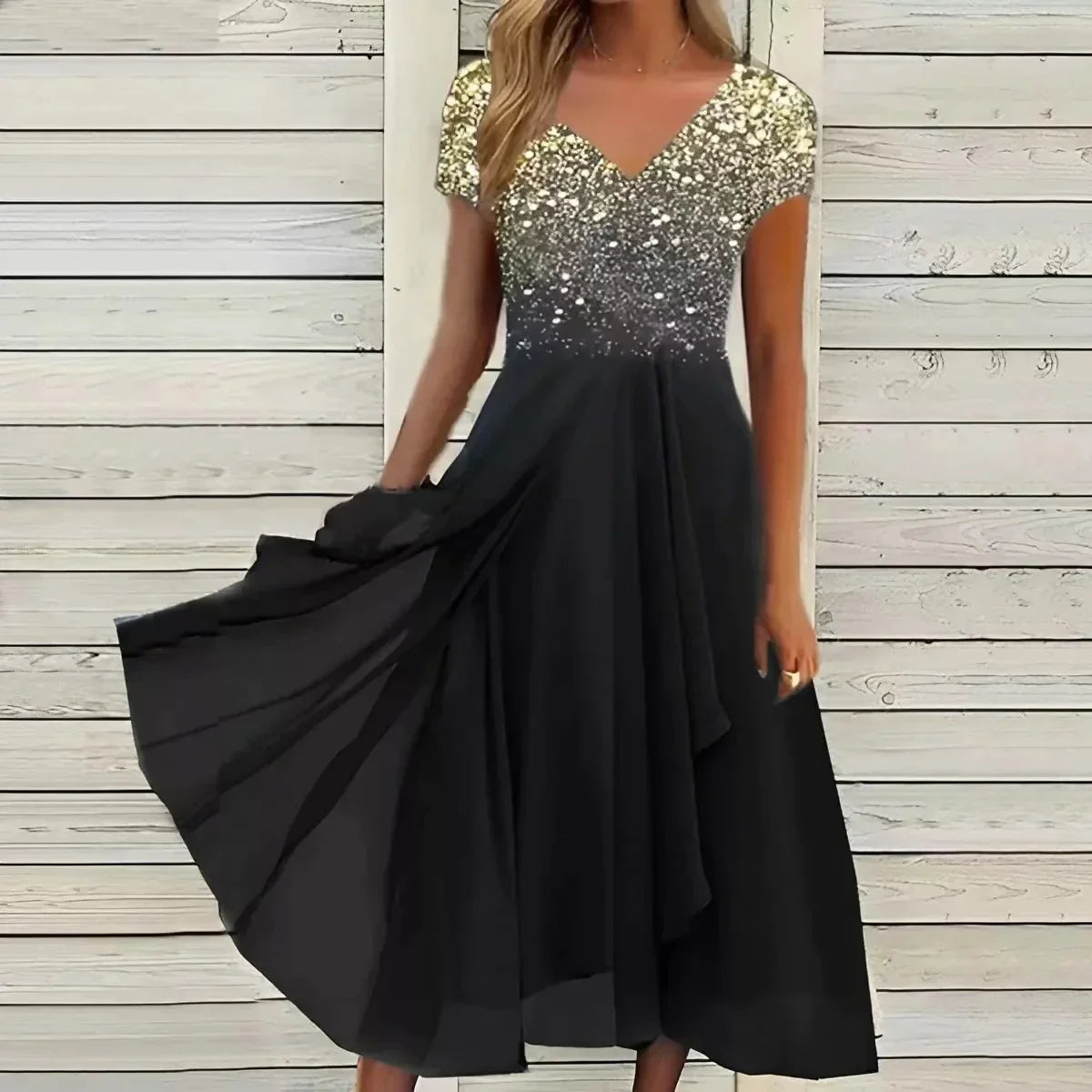 Floral Cocktail Midi Dress for Women – V-Neck Wedding Guest Dress with Floaty Skirt 2