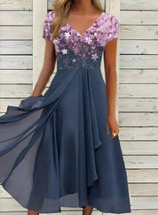 Floral Cocktail Midi Dress for Women – V-Neck Wedding Guest Dress with Floaty Skirt 3