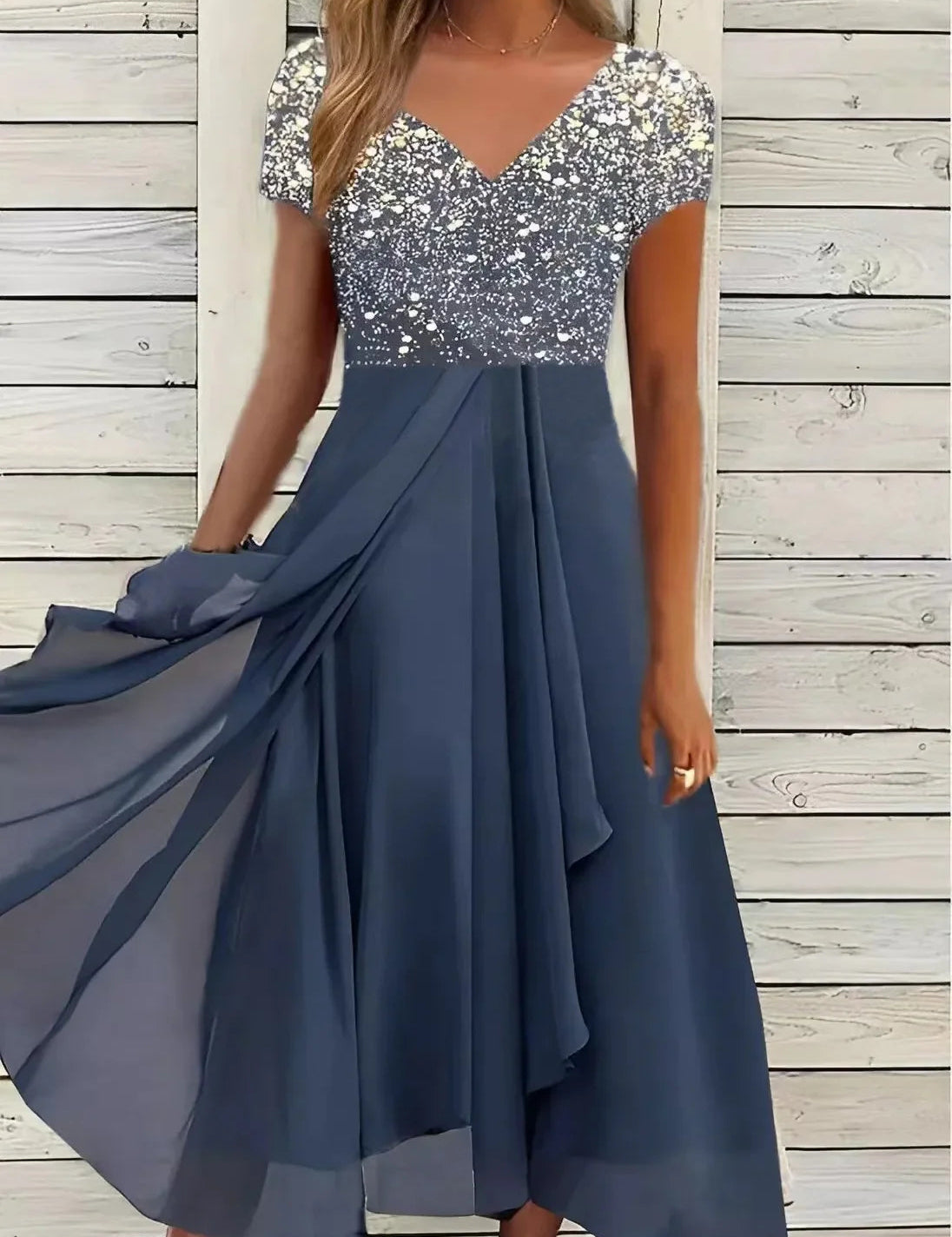 Floral Cocktail Midi Dress for Women – V-Neck Wedding Guest Dress with Floaty Skirt 4