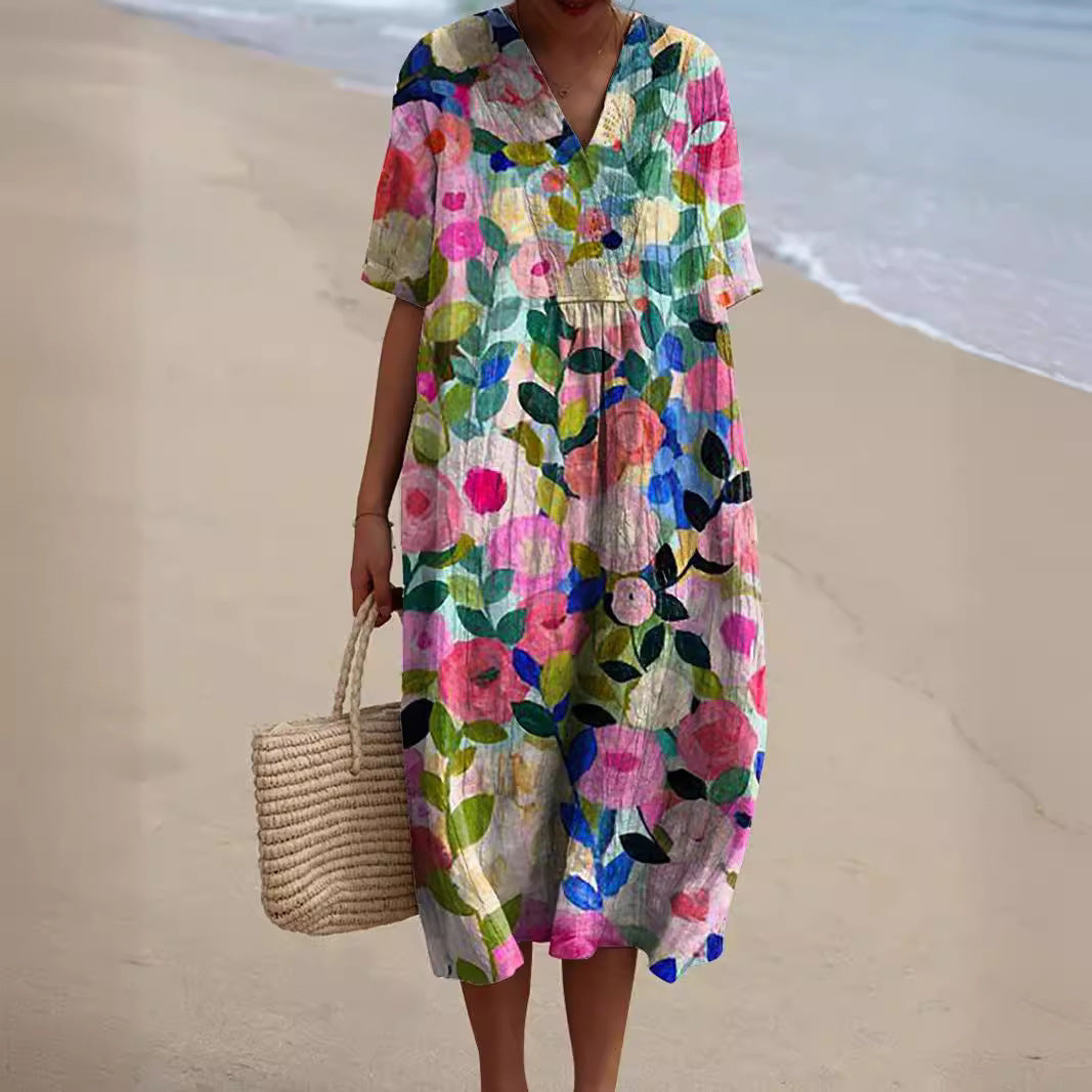 Floral Summer Dress for Women – V-Neck Relaxed Dress for Warm Days 0