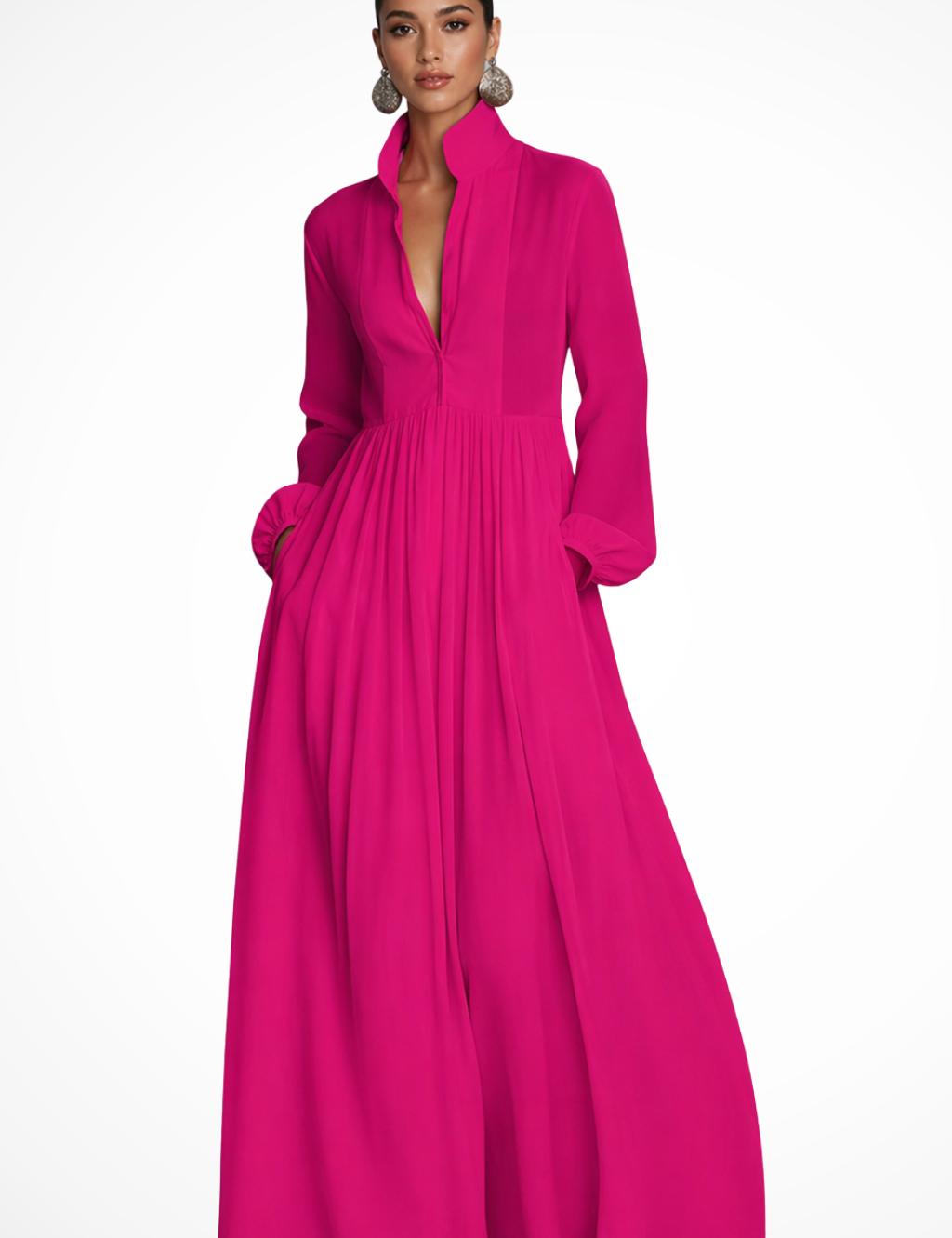 Long-Sleeve Maxi Dress for Women – Wedding Guest Dress with Pockets, Elegant & Floaty 1
