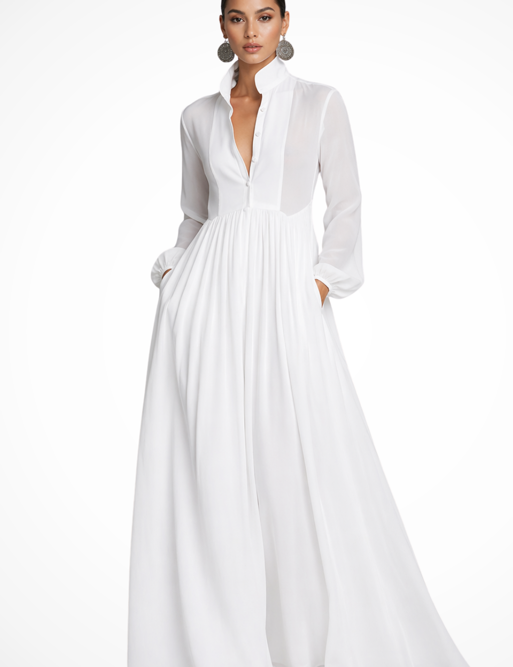 Long-Sleeve Maxi Dress for Women – Wedding Guest Dress with Pockets, Elegant & Floaty 2