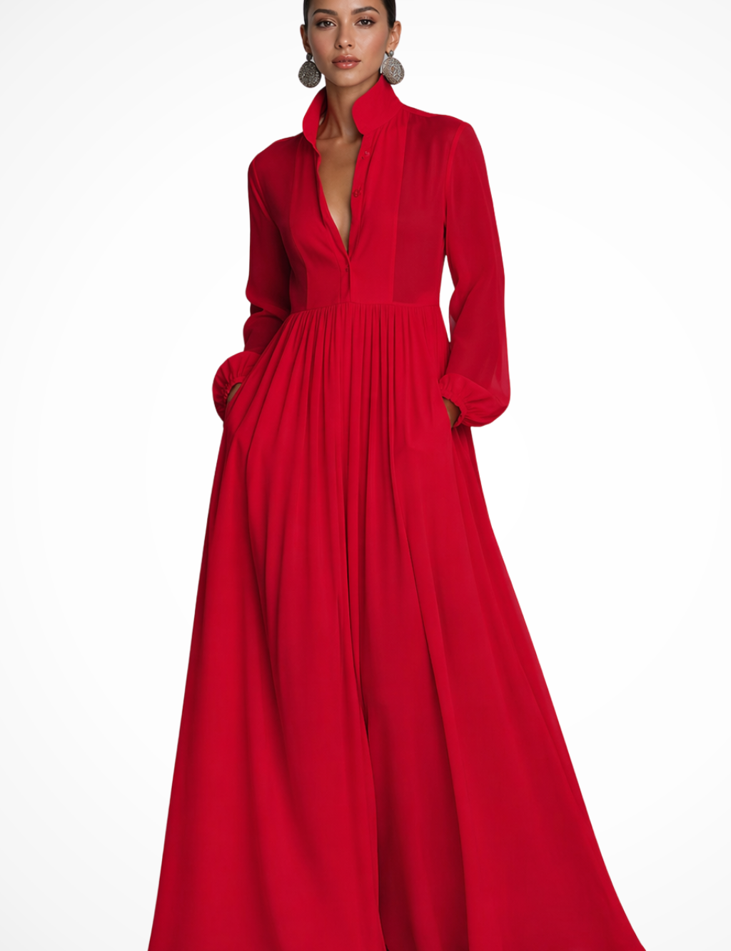 Long-Sleeve Maxi Dress for Women – Wedding Guest Dress with Pockets, Elegant & Floaty 3