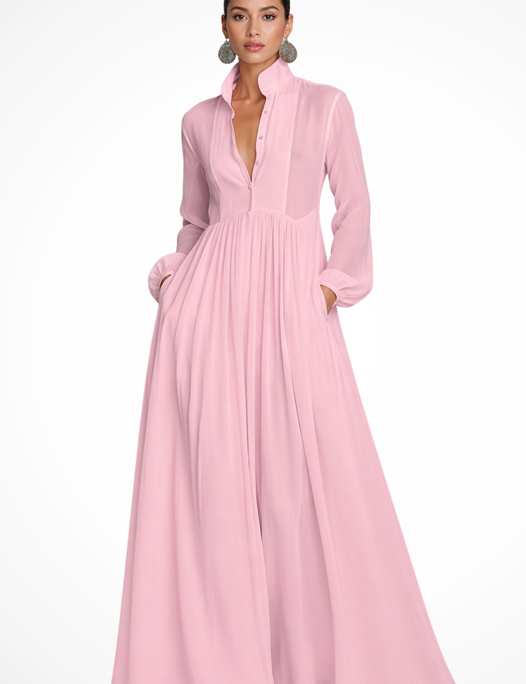 Long-Sleeve Maxi Dress for Women – Wedding Guest Dress with Pockets, Elegant & Floaty 4