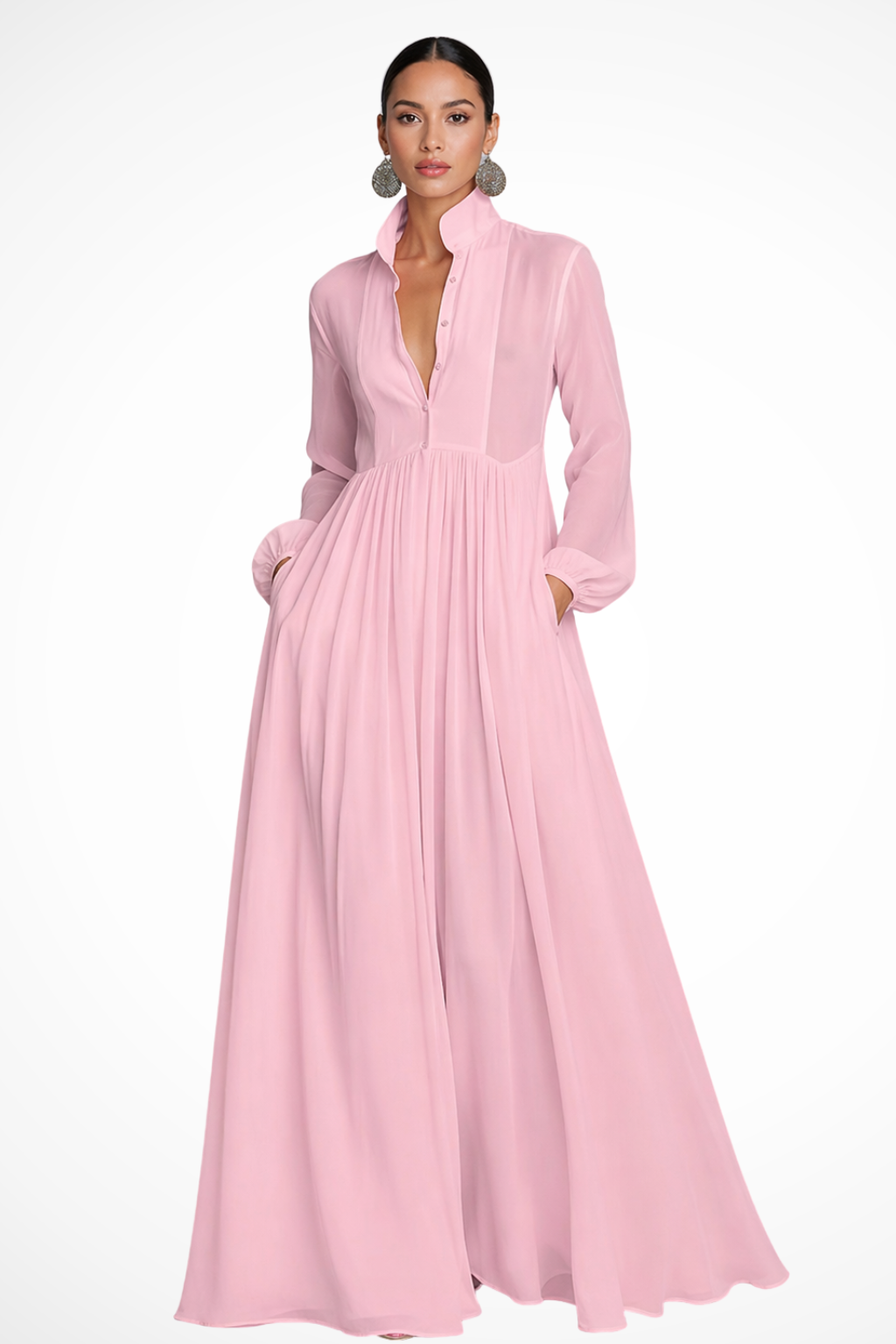 Long-Sleeve Maxi Dress for Women – Wedding Guest Dress with Pockets, Elegant & Floaty 4