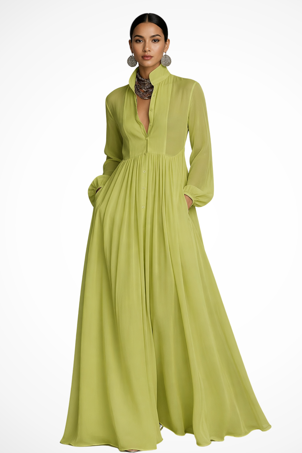 Long-Sleeve Maxi Dress for Women – Wedding Guest Dress with Pockets, Elegant & Floaty 6