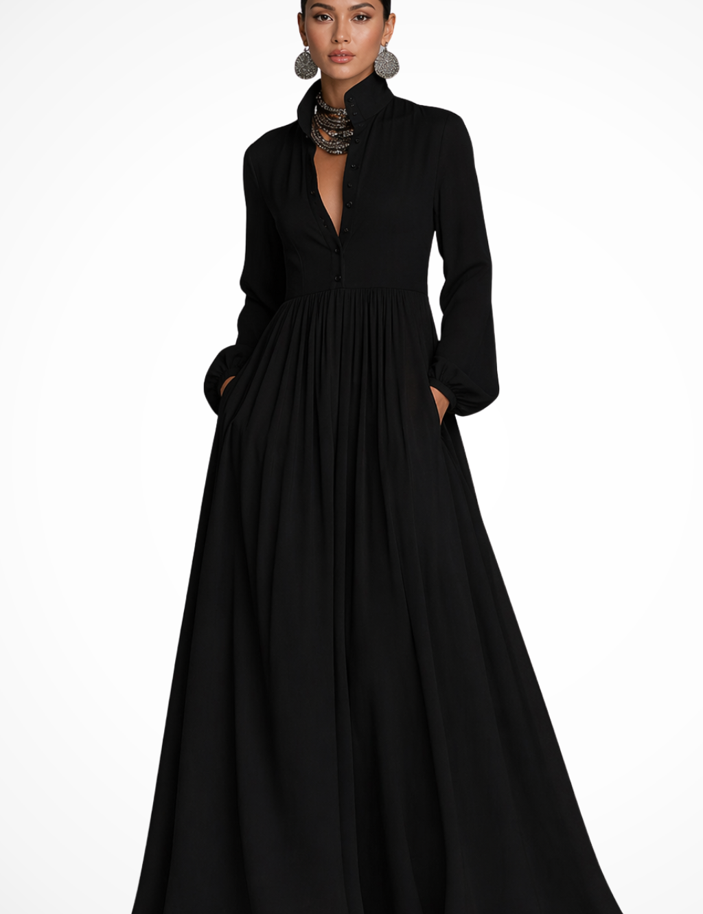 Long-Sleeve Maxi Dress for Women – Wedding Guest Dress with Pockets, Elegant & Floaty 7