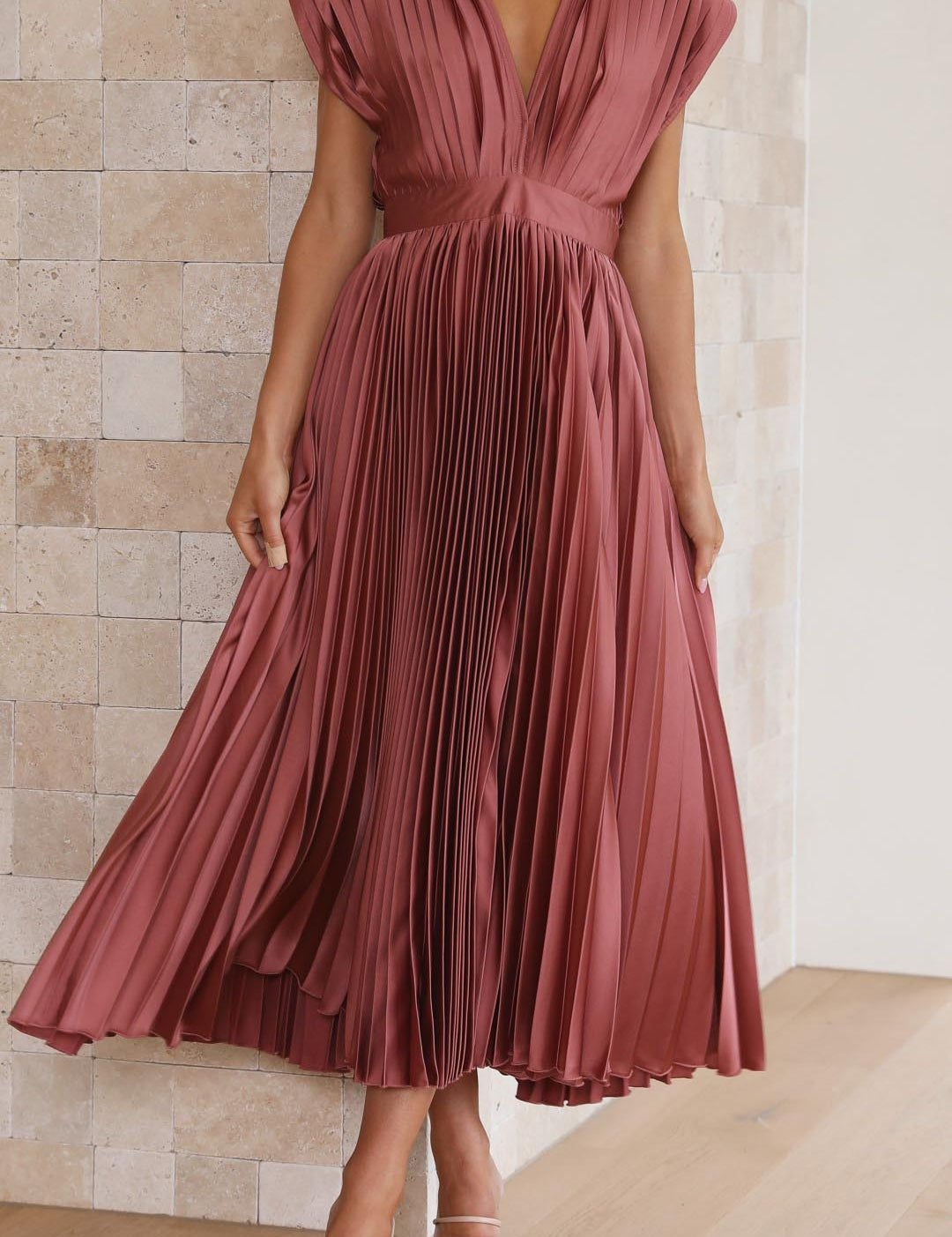 Pleated Maxi Dress for Women – Elegant Wedding Guest Summer Dress 0