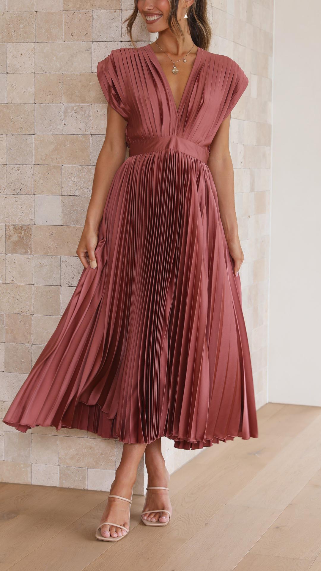 Pleated Maxi Dress for Women – Elegant Wedding Guest Summer Dress 0