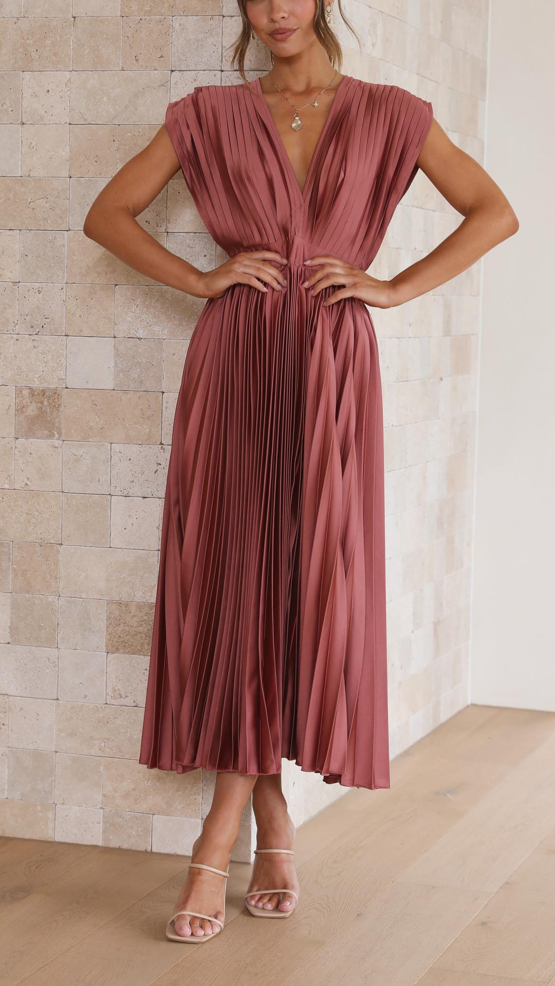 Pleated Maxi Dress for Women – Elegant Wedding Guest Summer Dress 1