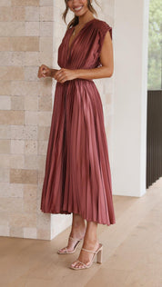 Pleated Maxi Dress for Women – Elegant Wedding Guest Summer Dress 4